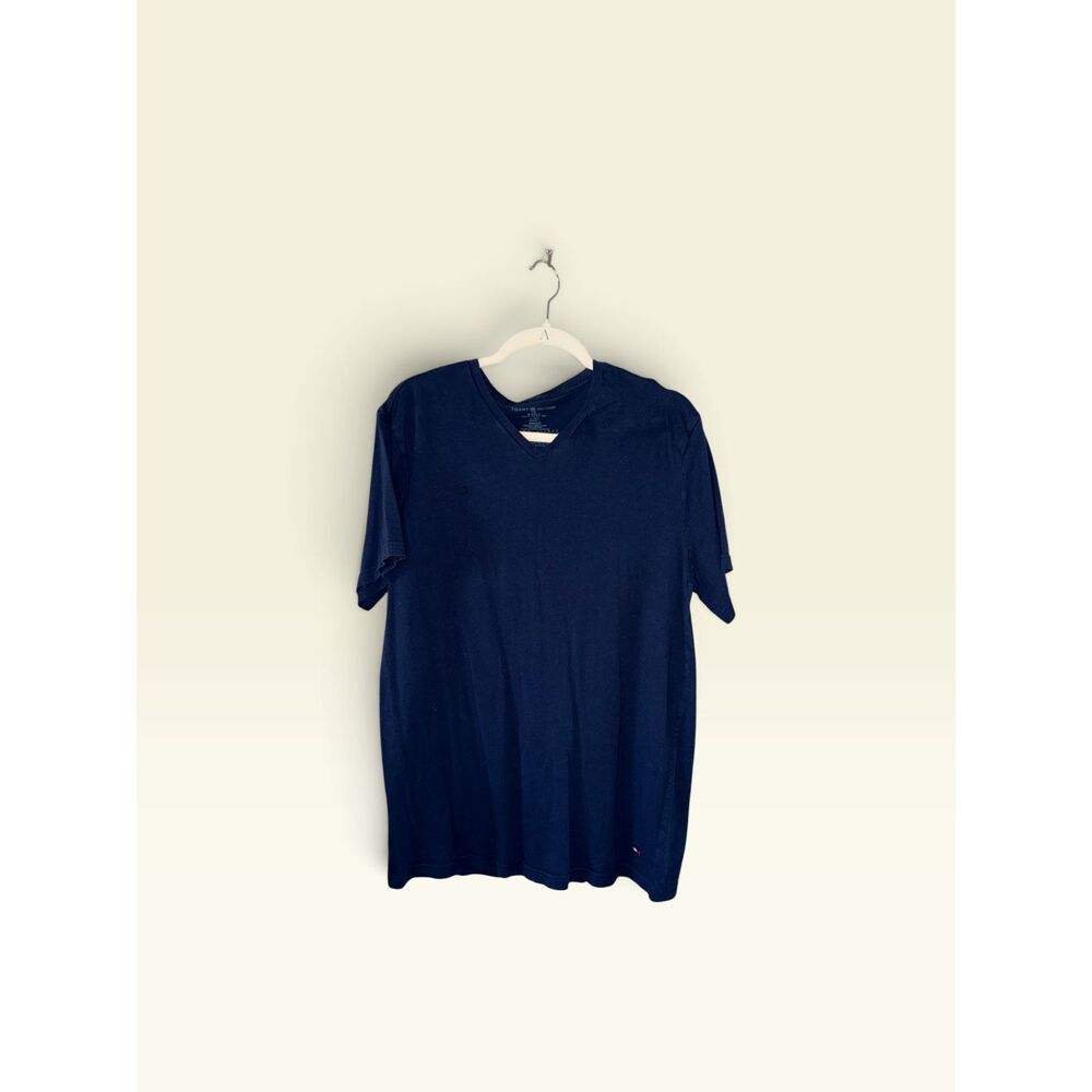 Tommy Hilfiger Men's Navy Blue V-Neck Short Sleeve Logo T-Shirt